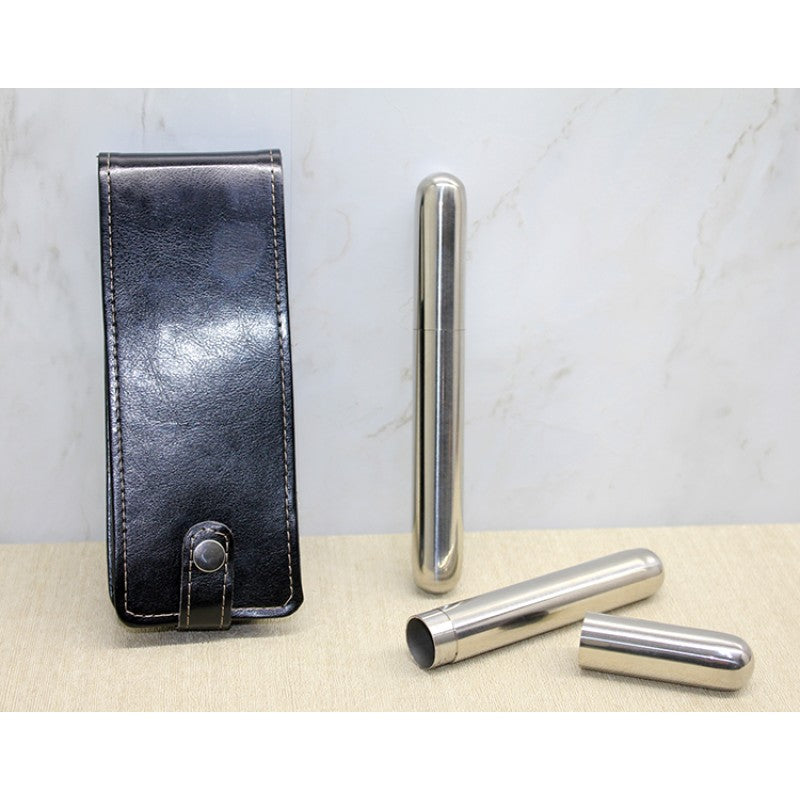 Deri Kılıflı Paslanmaz Çelik Puro Kabı